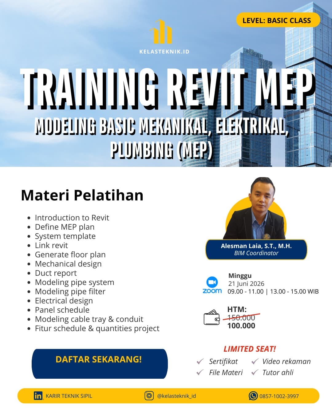 Rekaman — Training Revit MEP Online — Kursus Modeling Mekanikal, Elektrikal & Plumbing